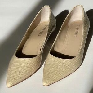 Ellen Tracy Page Pointed Toe Kitten Heel Cream Women’s Size 9.5